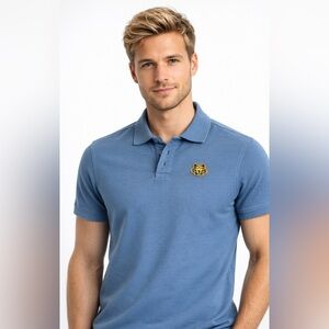 Kenzo Blue Polo Shirt with Tiger Patch